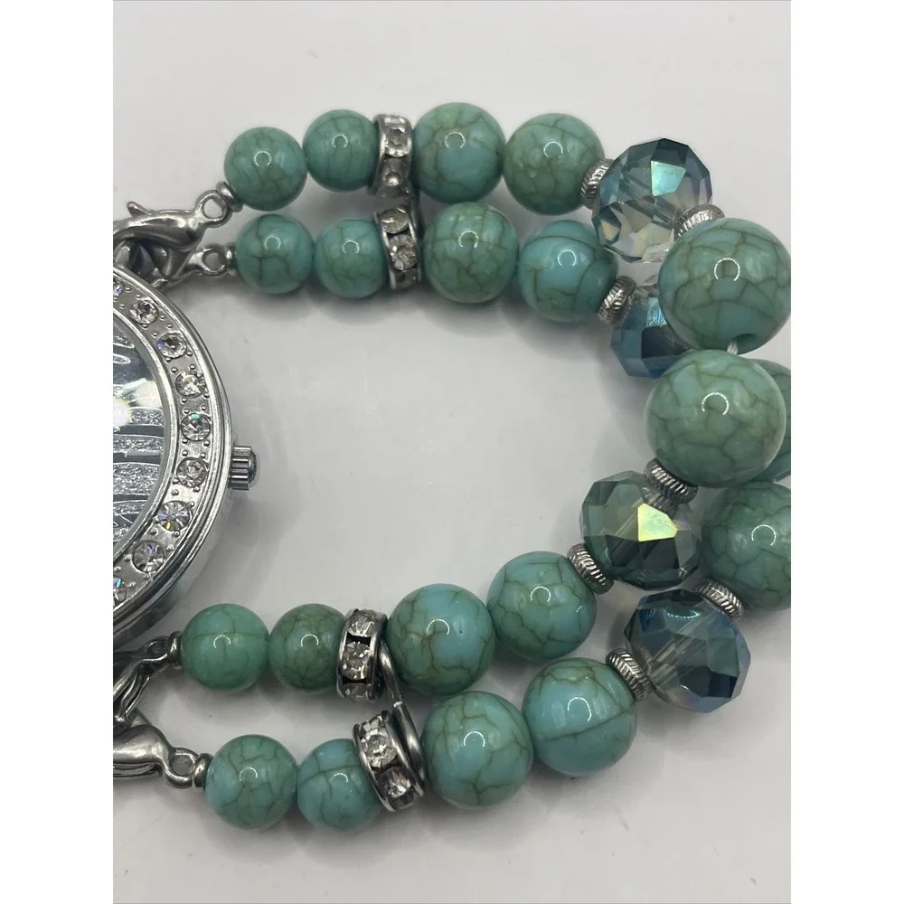 Women's Quartz Watch Turquoise Colored Beaded Band- New‎ Battery